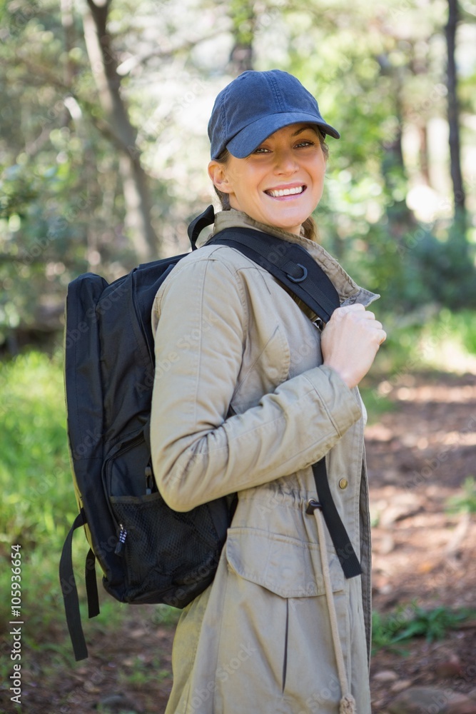 Smiling woman with backpack Smiling woman with backpack