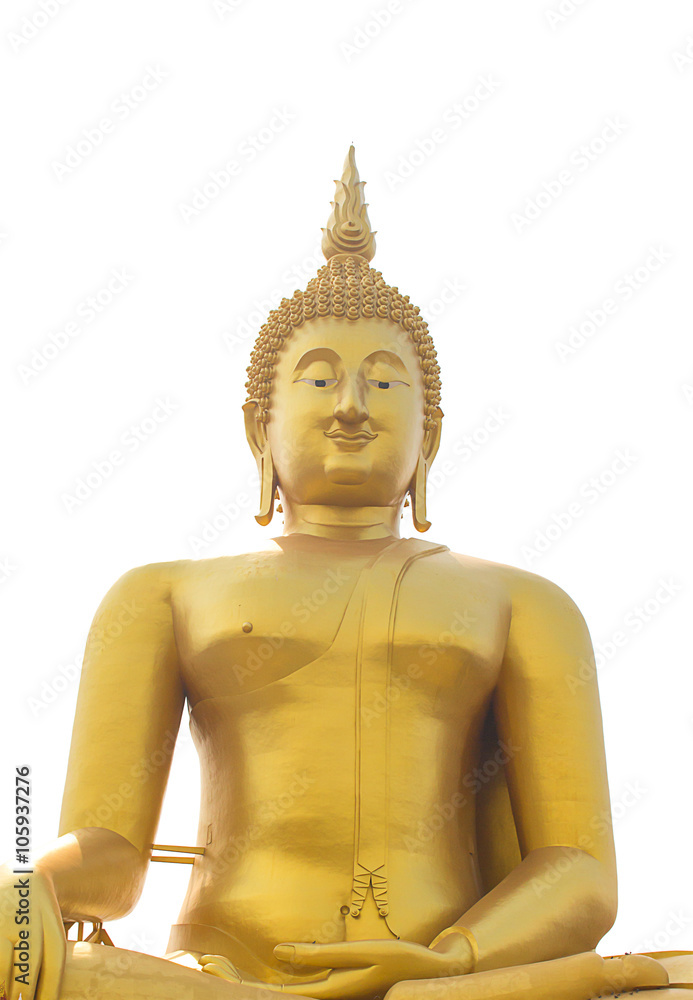 big Buddha statues, big golden Buddha statues on white background