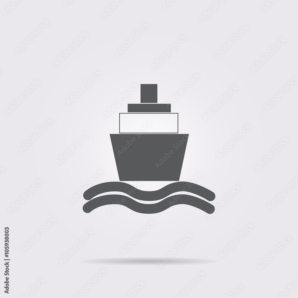 Flat vector icon. On a gray background with shadow. Ship. Flat vector icon. On a gray background with shadow. Ship.