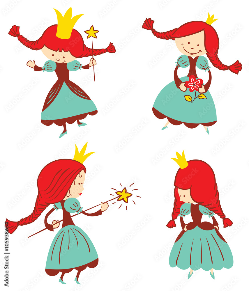 Vector cartoon fairy tail princess set Vector cartoon fairy tail princess set