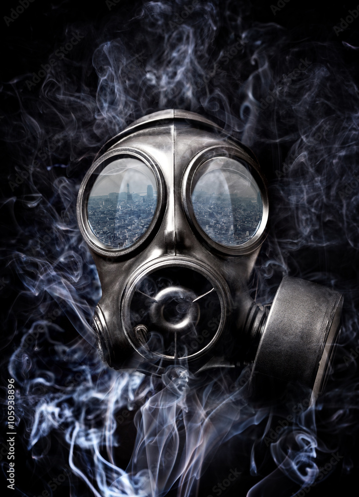 gas mask and smoke
