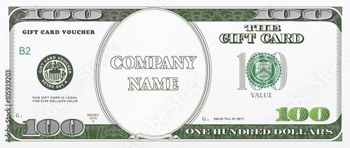 Gift card design as hundred dollars bill