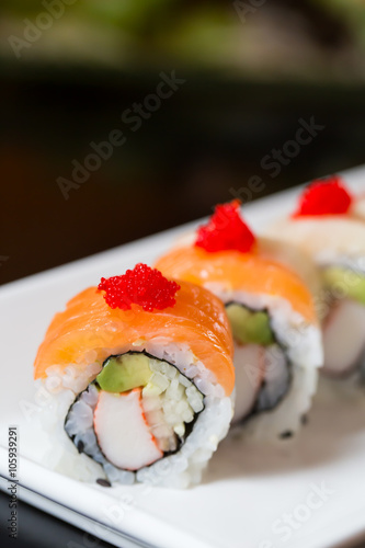 Salmon sushi set, Japanese food