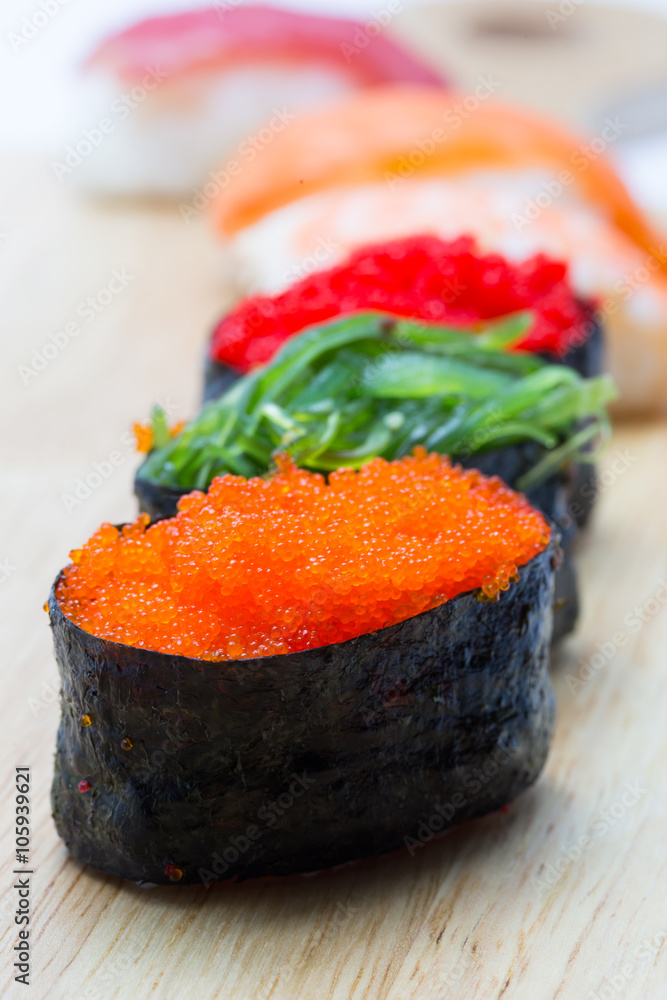 Sushi shrimp eggs and sushi set, Japanese food Sushi shrimp eggs and sushi set, Japanese food