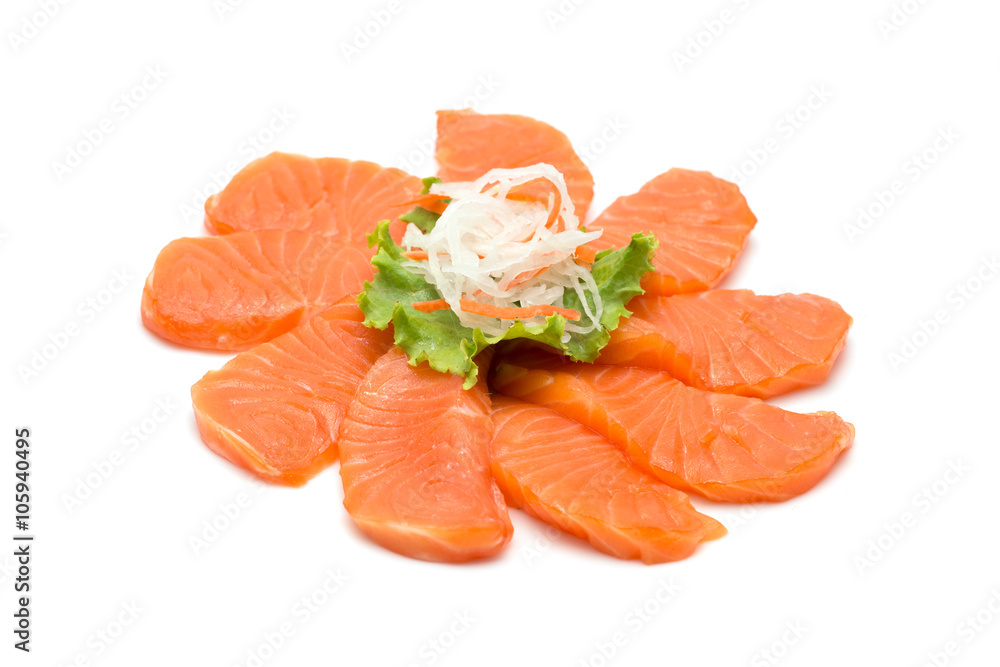 Sliced salmon isolated on white background