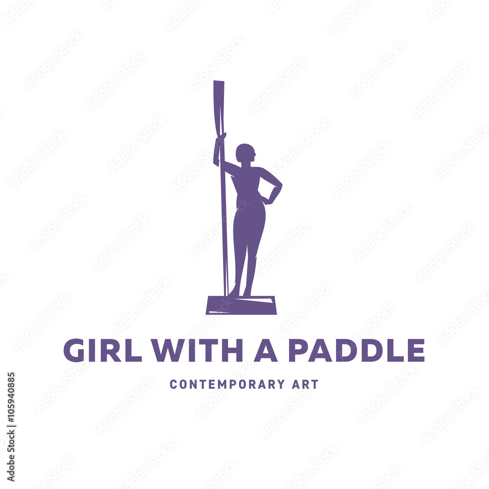 Naklejka premium Girl with a paddle statue, monument sign vector illustration
