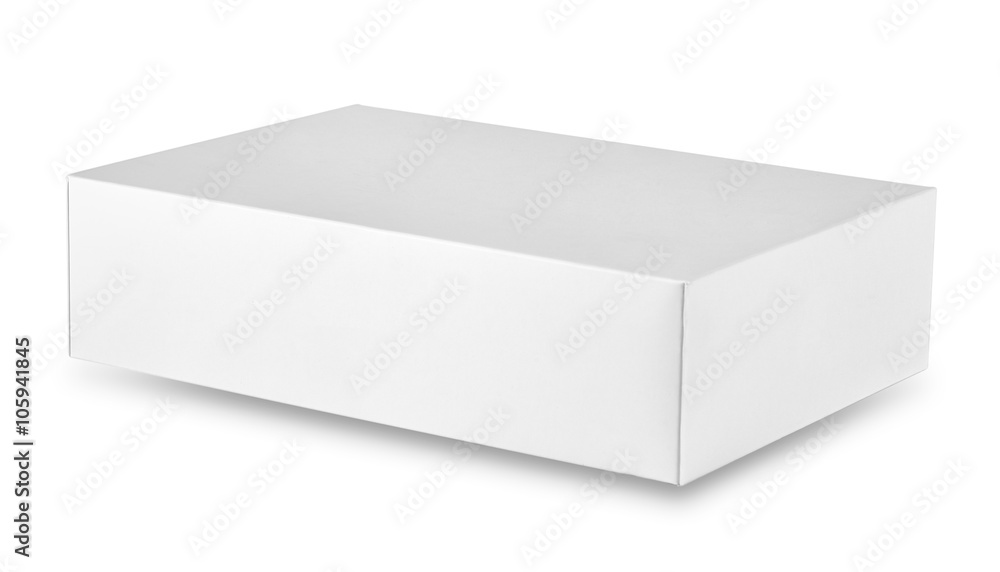 Closed white rectangular cardboard box Closed white rectangular cardboard box
