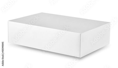 Closed white rectangular cardboard box