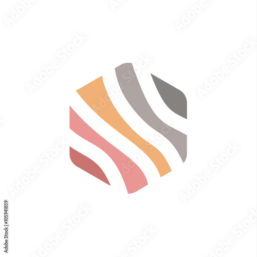 Striped lines hexagonal sign vector template into a flat under the logo colors