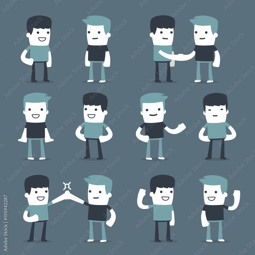 Flat Simple Characters two friends in different situations Flat Simple Characters two friends in different situations