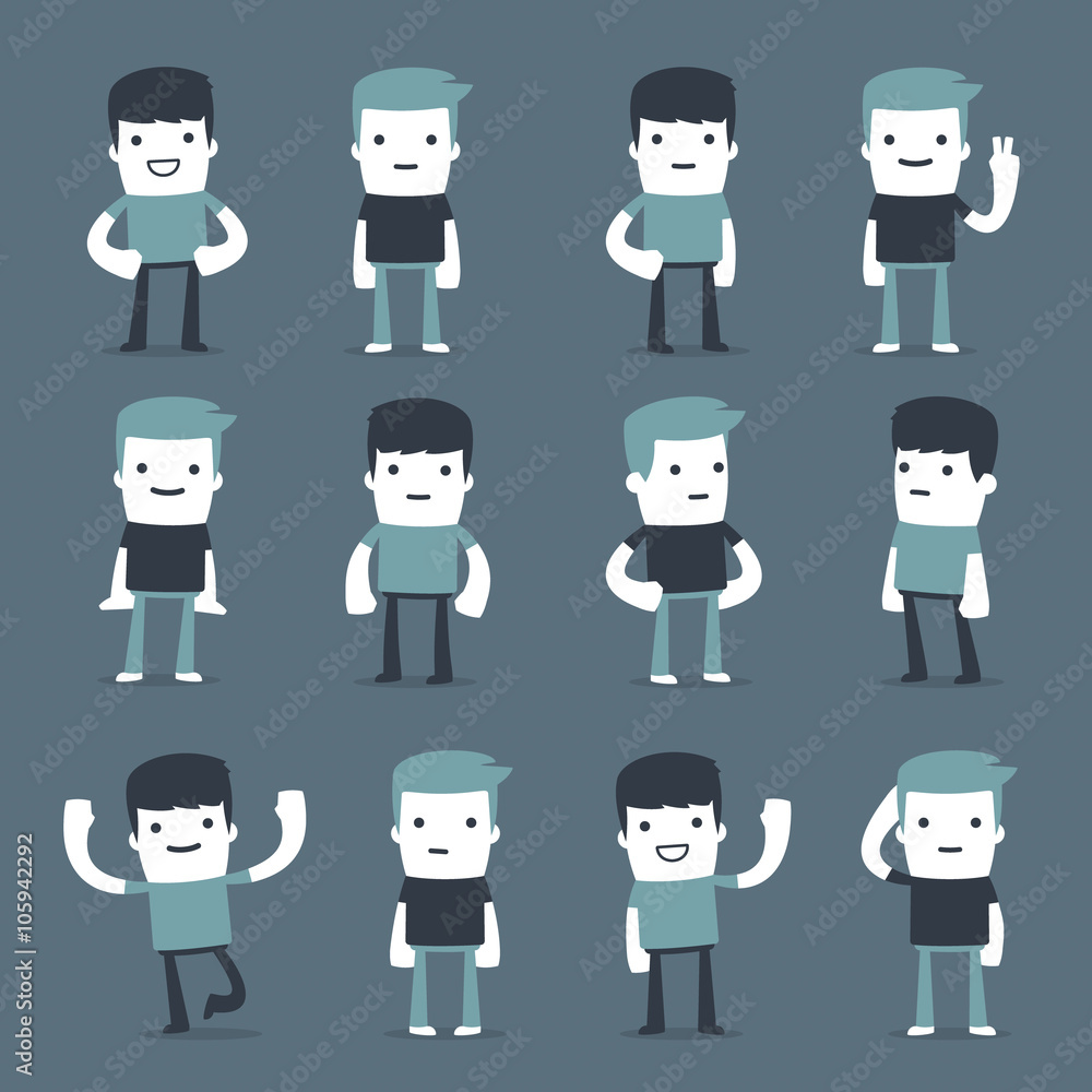 Flat Simple Characters two friends in different situations Flat Simple Characters two friends in different situations