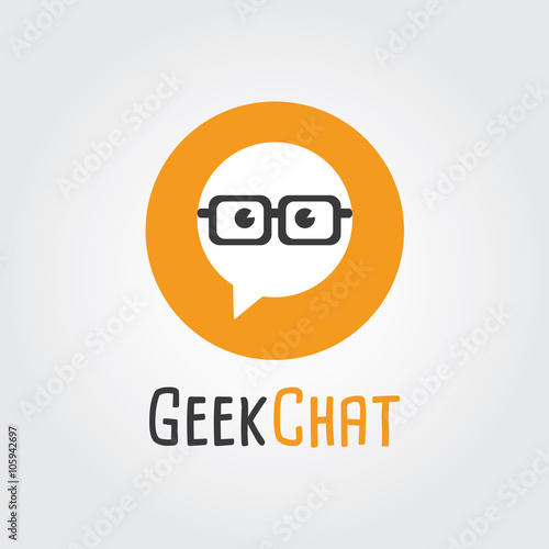 Geek Chat Logo Design. Logo template - nerd, Forum, Community, society, talk, discuss, speak, bubble,conversation. Company, brand, branding, corporate, identity, logotype.