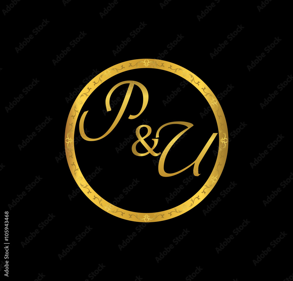 PU initial wedding in golden ring PU initial wedding in golden ring