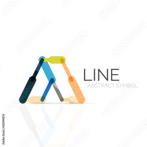 Linear abstract logo, connected multicolored segments of lines geometrical figure