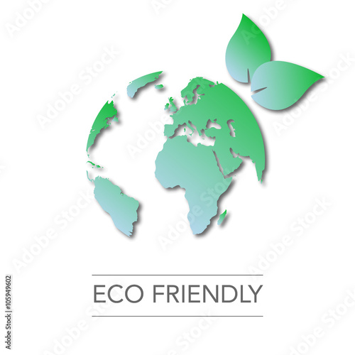 earth day. world globe map. green leaves. eco friendly. Ecology concept, vector illustration. go green
