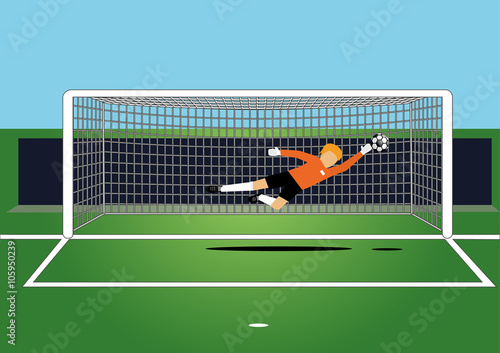 vector illustration of soccer goal keeper catching a ball on the field