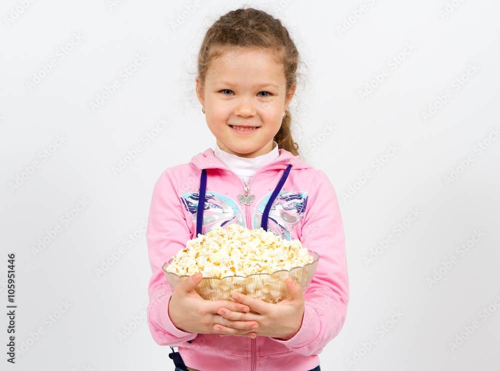 Portrait of a little girl with popcorn Portrait of a little girl with popcorn
