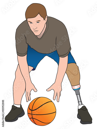 Leg amputee playing basketball