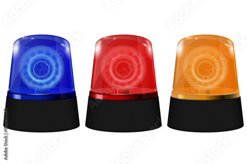 Police blue, orange and red siren. Flashing emergency lights