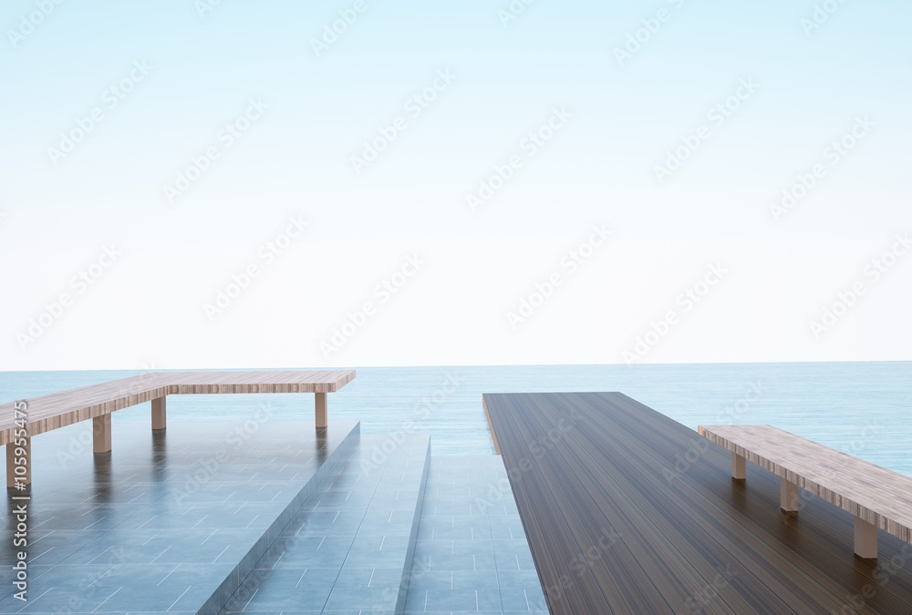 Seascape Summer view On The beach Outdoor view terrace Natural Seascape Concept Art