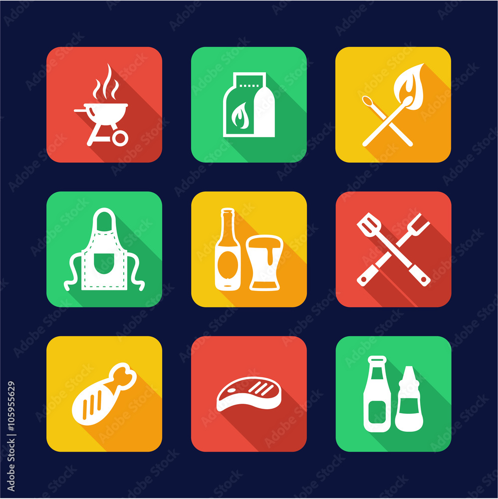 Grill Or Barbecue Icons Flat Design Grill Or Barbecue Icons Flat Design