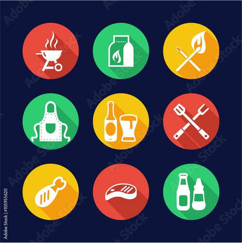 Grill Or Barbecue Icons Flat Design Circle