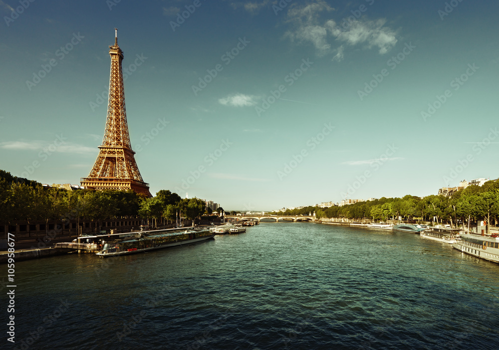 Seine in Paris with Eiffel tower