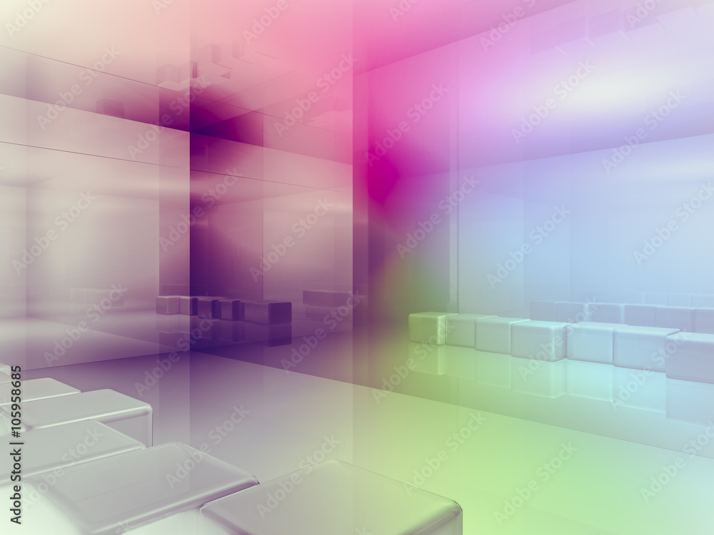 Fototapeta premium open space, clean room with shapes in 3d, business space, hospit