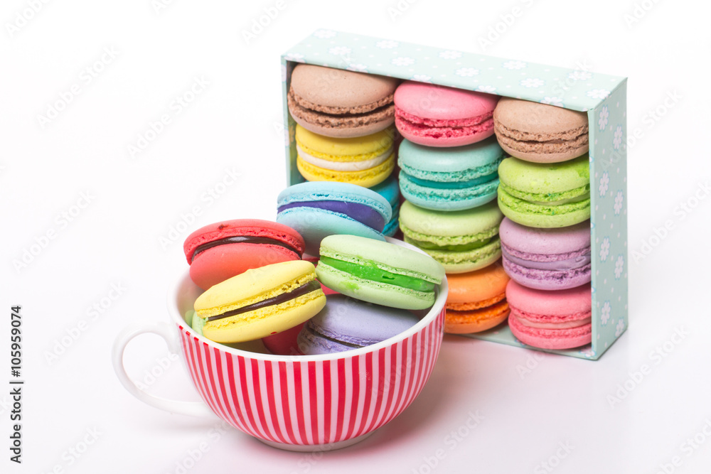 Fototapeta premium Collection of brightly colored French macarons are in a holiday