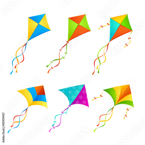 Colorful Kite Set. Vector
