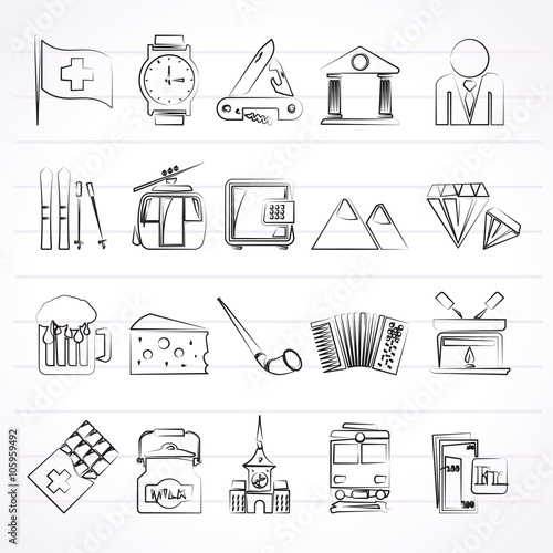Switzerland industry and culture icons  - vector icon set photo
