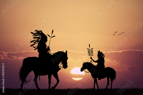 Native American Indian at sunset
