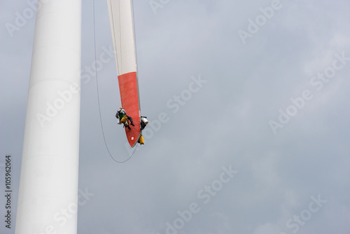 repair work on the blades of a windmill for electric power production