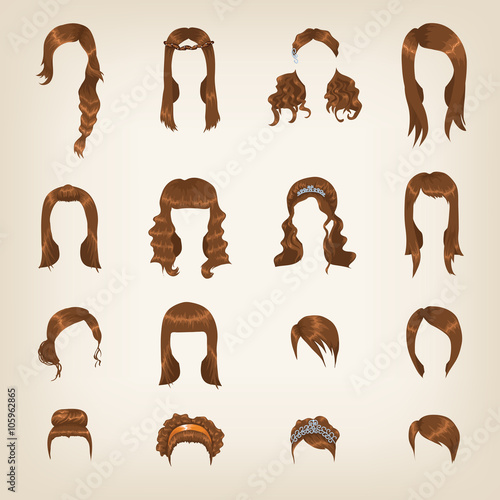 Set of female brown hair