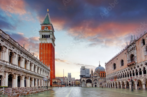 Piazza San Marco at dawn on a cloudy morning. photo