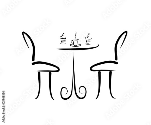 artistic representation of a café , with chairs and table