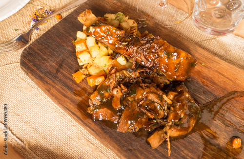 A specialty from meat and potatoes in sauce from Seiser Alm, South Tirol