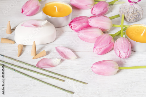 Candles,tulips, soap and incense sticks