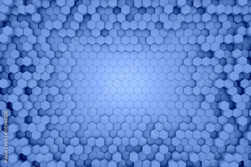 blue abstract background with a 3d hexagon structure 