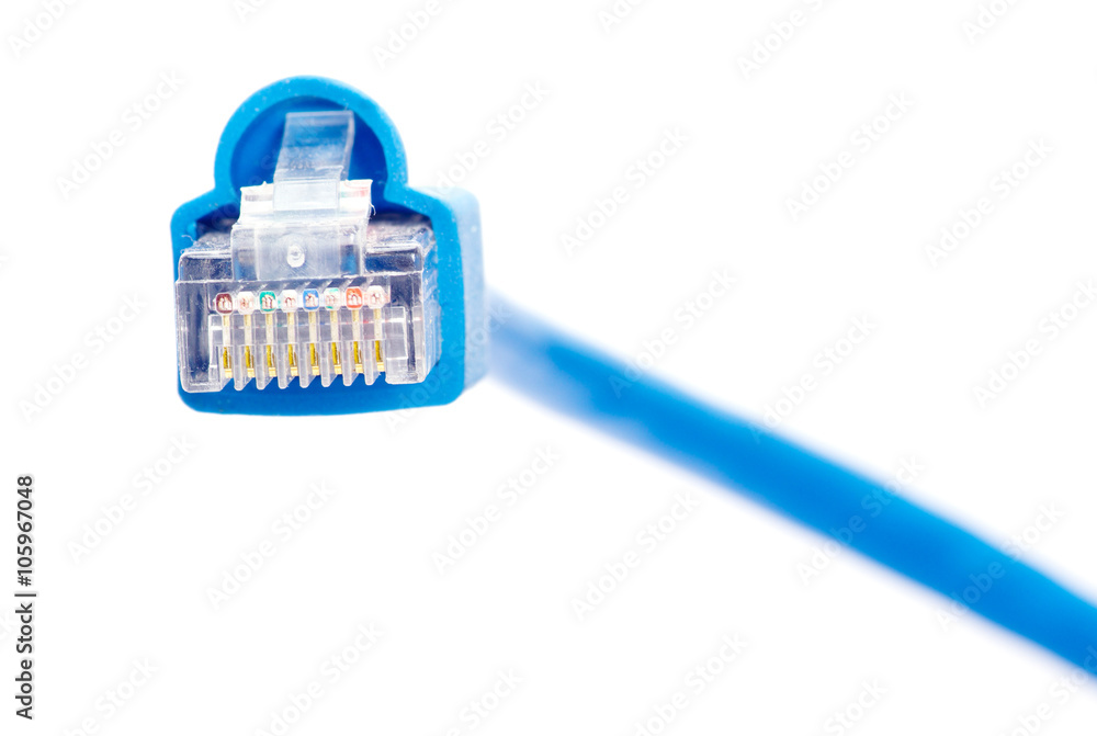 Lan cable and connector on white background Stock Photo | Adobe Stock