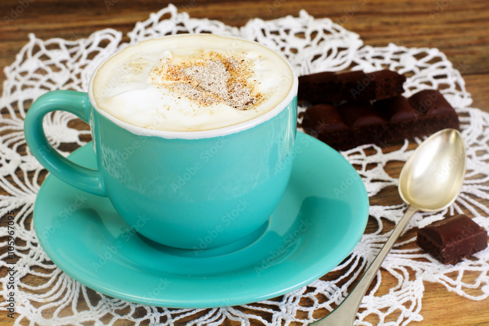 Cup of Coffee with Chocolate on Dark Background in Retro Vintag Cup of Coffee with Chocolate on Dark Background in Retro Vintag