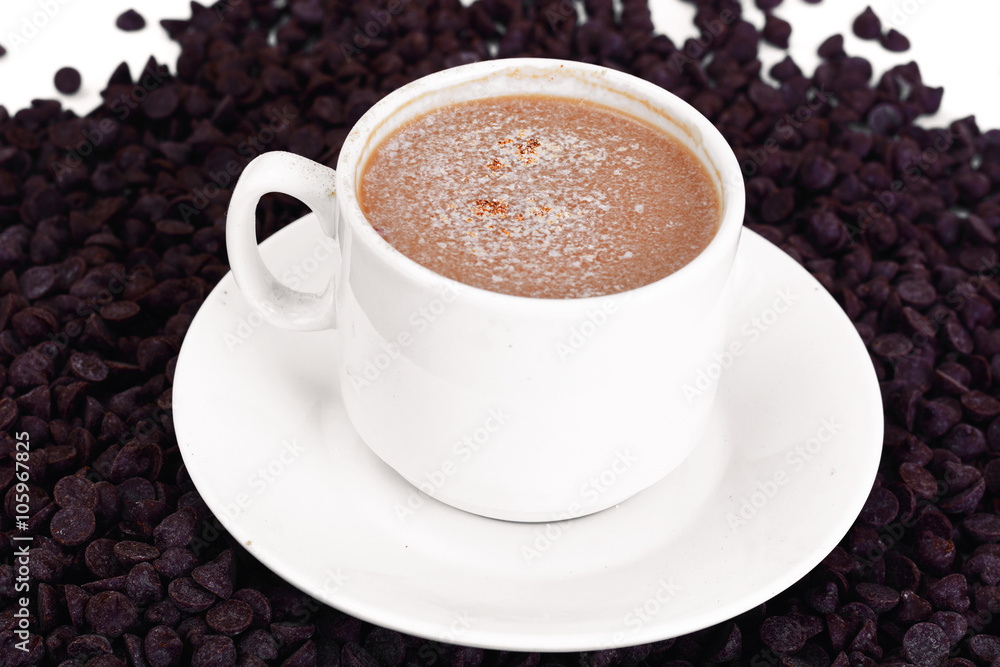 Chocolate for Baking, Confectionery, Decor with cup of Cappuccin Chocolate for Baking, Confectionery, Decor with cup of Cappuccin
