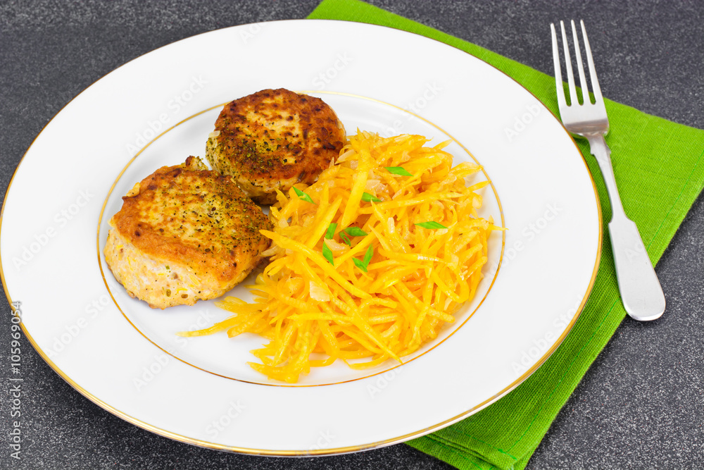 Cutlets from Salmon with Fresh Pumpkin Salad Cutlets from Salmon with Fresh Pumpkin Salad