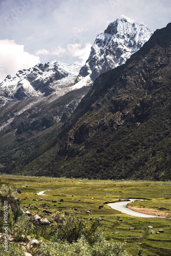 Bautiful snowy mountains in Huaraz, Peru, South America. photo