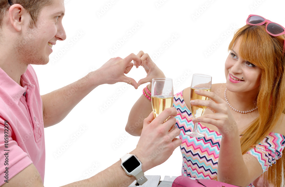 Happy young couple drinking glass of champagne Happy young couple drinking glass of champagne