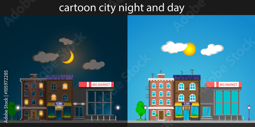 cartoon city night and day