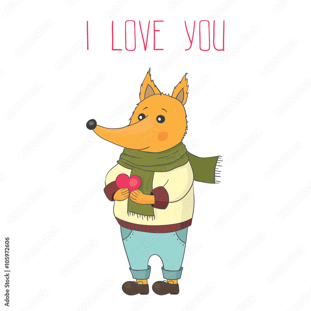 Fototapeta premium vector fox in love with heart