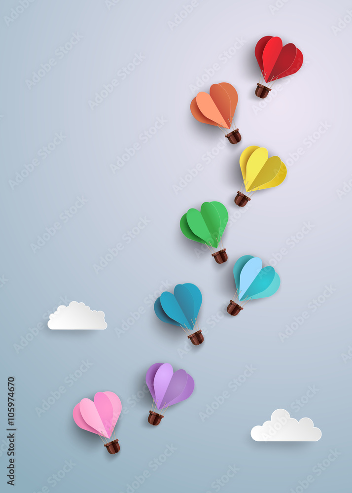 hot air balloon in a heart shape. - obrazy, fototapety, plakaty 