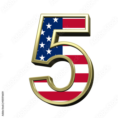 Number from american flag alphabet set isolated over white. Computer generated 3D photo rendering.