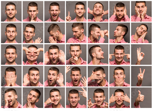 Collage of handsome man with emotions